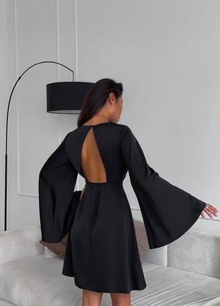 Жіноча сукня шовк стильна легка коротка з пишними рукава відкрита спина чорний, беж, блакитний