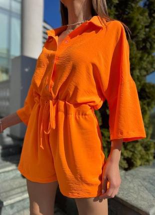 Женский комбинезон платье с длинным рукавом на каждый день легкий летний тренд оранжевый черный белый голубой