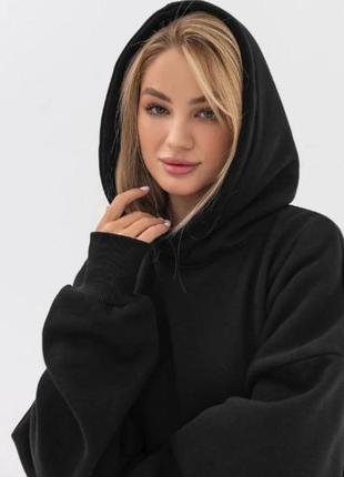 Женское худи свободного кроя oversized черное с вшитым капюшоном и карманами кенгуру на обхват груди 150см xl