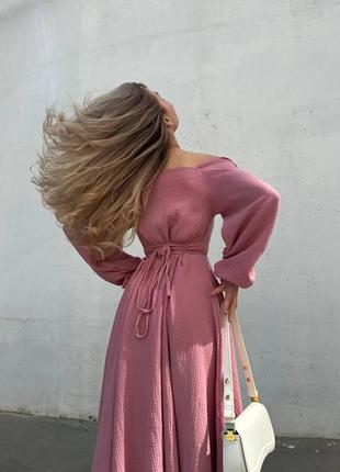 Довгий рукав ніжне жіноче плаття тканина муслін5 фото