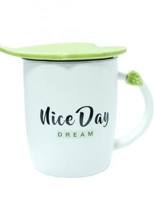 Чашка керамическая зеленый листок niсe day dream