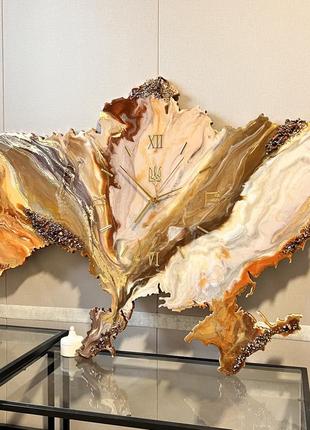 Часы настенные из эпоксидной смолы "карта украины" 40x25 см