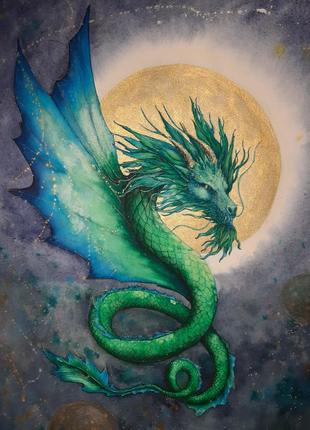 Авторская картина акварелью "дракон  как символ внутренней силы"