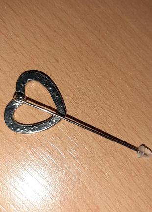 Булавка сердце кристалл игла брошь стразы сваровск серебр