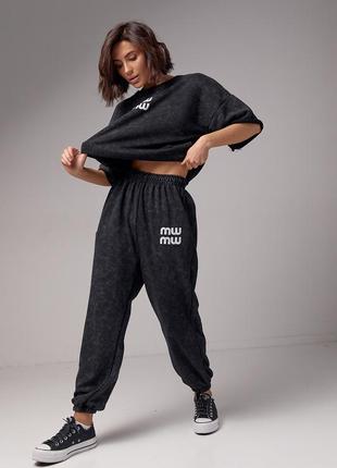 Спортивный костюм в технике тай-дай с принтом miu miu,4 фото