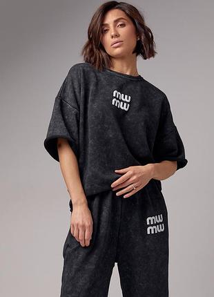 Спортивный костюм в технике тай-дай с принтом miu miu,5 фото