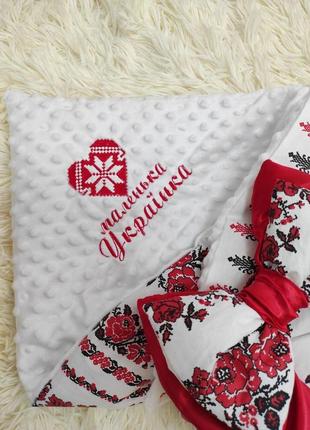 Летний конверт для новорожденных девочек, вышивка "маленька українка" и принт вышиванка2 фото
