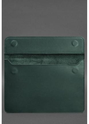 Шкіряний чохол-конверт на магнітах для macbook 15-16 дюйм зелений crazy horse3 фото