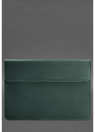 Шкіряний чохол-конверт на магнітах для macbook 15-16 дюйм зелений crazy horse
