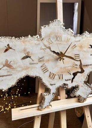 Годинник настінний з епоксидної смоли "карта україни" 40x25 см