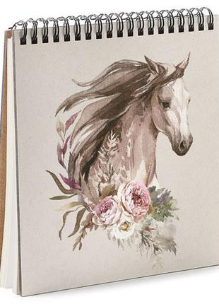 Блокнот для записей и эскизов sketchbook (квадрат) кінь і квіти