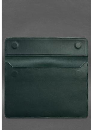 Кожаный чехол-конверт на магнитах для macbook 15 дюйм зеленый3 фото
