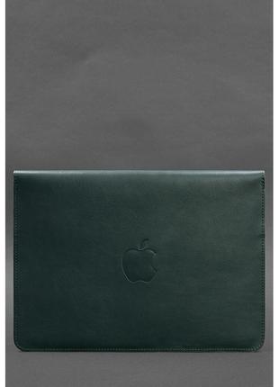 Кожаный чехол-конверт на магнитах для macbook 15 дюйм зеленый2 фото