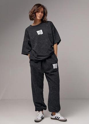 Спортивный костюм на флисе с капюшоном в технике тай-дай