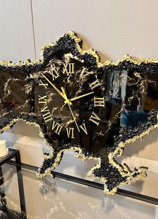 Часы настенные из эпоксидной смолы "карта украины" 40x25 см