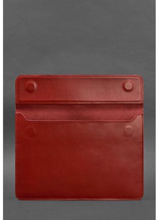 Шкіряний чохол-конверт на магнітах для macbook 14 червоний3 фото