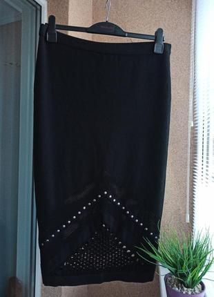Красивая стильная оригинальная черная трикотажная юбка - карандаш по фигуре4 фото