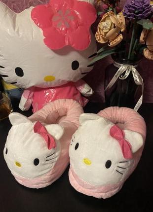 Тапочки, тапки капці з hello kitty. рожеві, плюшеві флісові у2k