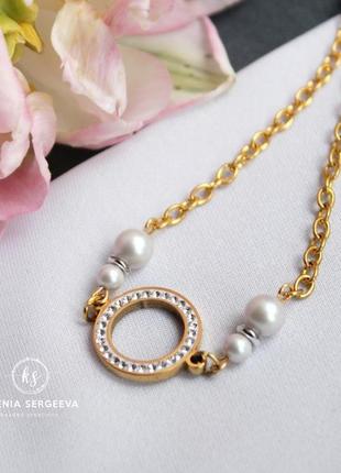Комплект кулон сережки з перлами сваровські5 фото