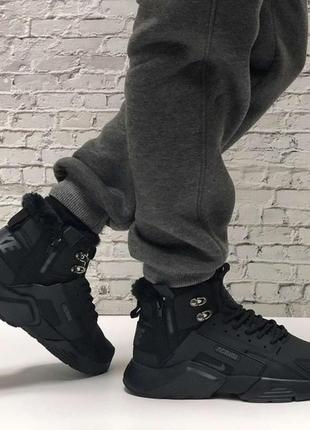 🖤❄️💎nike air huarache acronym winter black💎❄️🖤мужские чёрные кроссовки найк, зимние кроссовки найк с мехом, кросівки найк зимні з хутром