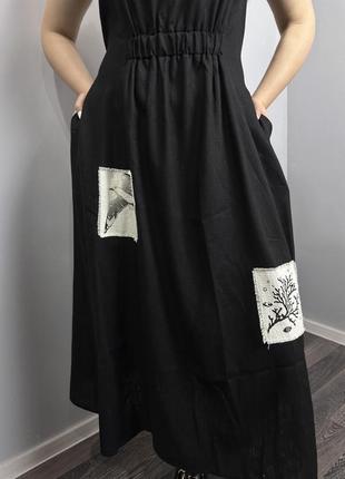 Женское летнее платье из льна чёрное modna kazka mkkc6021-27 фото