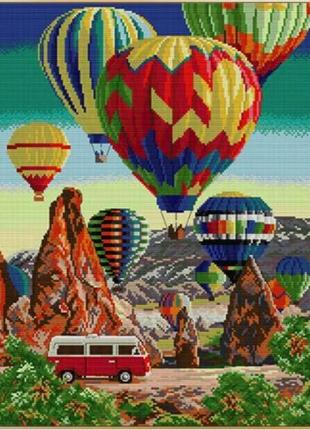 Набір для вишивання за нанесеною на канву схемою "colorful hot air balloo". aida 14ct printed 37*48 см