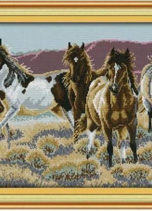 Набор для вышивания по нанесённой на канву схеме "the four horses". aida 14ct printed 60*40 см