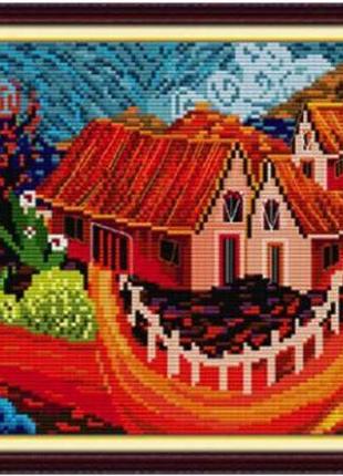 Набір для вишивання за нанесеною на канву схемою "color house". aida 16ct printed 35*19 см