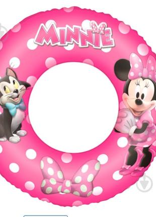 Надувной детский круг для плавания для девочки розовый  bestway minni mouse  91040 диаметр 56 см 3-6 лет