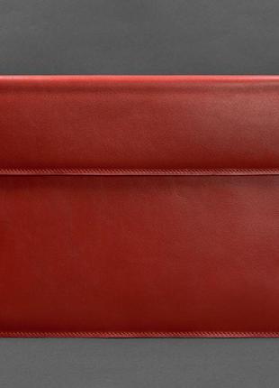 Кожаный чехол-конверт на магнитах для macbook 15 дюйм красный4 фото