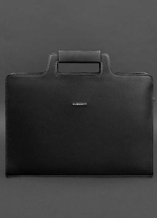 Кожаная сумка для ноутбука и документов черная краст9 фото
