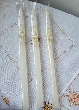 Обрядово-святкова  свічка білого кольору гуцулка 35см1 фото