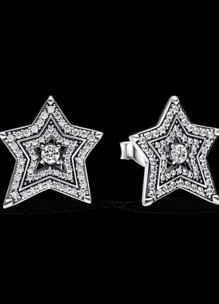Серебряные серьги   "ассиметричные небесные звёзды" 292415c01