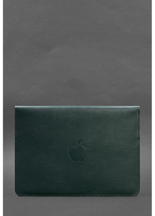 Кожаный чехол-конверт на магнитах для macbook 14 зеленый2 фото