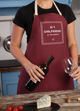 Фартух "girlfriend №1 in the world", burgundy, burgundy, англійська