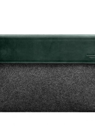 Чохол-конверт із клапаном шкіра + фетр для macbook 14" зелений crazy horse6 фото