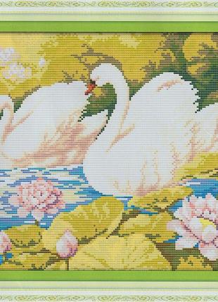 Набор для вышивания по нанесённой на канву схеме "lotus pond & swan (1)". aida 14ct printed 38*32 см