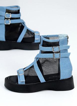 Эффектные летние закрытые босоножки ботинки цвет синий деним9 фото