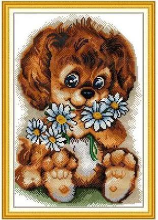 Набор для вышивания по нанесённой на канву схеме "brown puppy". aida 14ct printed 28*40 см