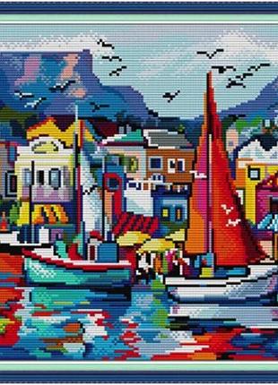 Набор для вышивания по нанесённой на канву схеме "seaside". aida 14ct printed 40*32 см