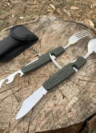 Мультитул ложка-вилка-нож. столовый аксессуар для походов, путешествий. green4 фото
