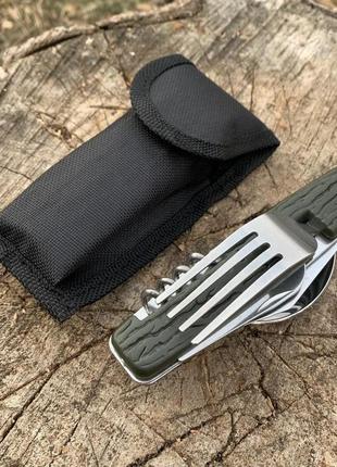 Мультитул ложка-вилка-нож. столовый аксессуар для походов, путешествий. green1 фото