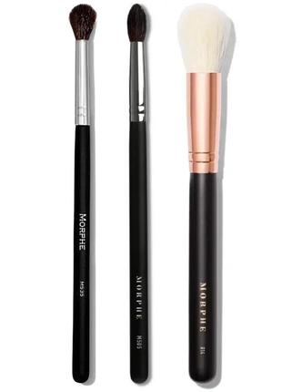 Набір із 3 пензлів для макіяжу + косметичка morphe 3 piece brush set & bag2 фото