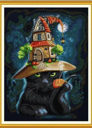 Набор для вышивания по нанесённой на канву схеме "cat wizard 2". aida 14ct printed 36*47 см