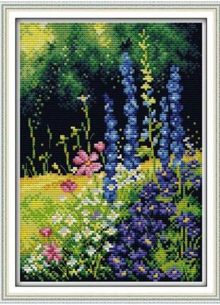 Набор для вышивания по нанесённой на канву схеме "beautiful flowers 3". aida 14ct printed 21*30 см