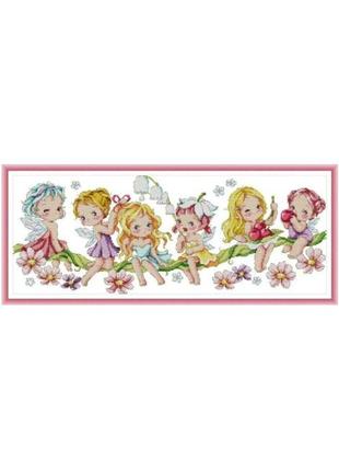 Набір для вишивання за нанесеною на канву схемою "6 cuties 3". aida 14ct printed 58*26 см