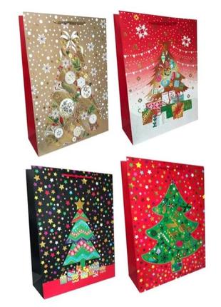 Подарунковий пакет картон 200грм, "ялинка" мікс 4 види, 18*23*8см 6 шт. в уп. /12/ bl2301-106  ish