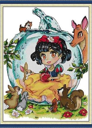 Набір для вишивання за нанесеною на канву схемою "snow white and the little animals". aida 14ct printed 33*42 см