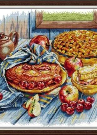 Набор для вышивания по нанесённой на канву схеме "apple cherry pie". aida 14ct printed 54*40 см