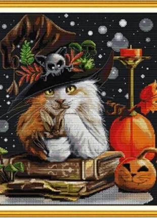 Набор для вышивания по нанесённой на канву схеме "cat wizard 1". aida 14ct printed 44*45 см